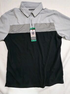 Pebble Beach Men's XL Dry-Luxe Performance Polo Shirt Gray Black Colorblock
